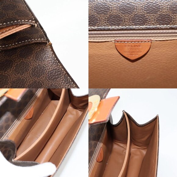 CELINE Circle Macadam Canvas Hand Bag PVC Leather 2way Brown Gold Auth 122270AV - Picture 13 of 15